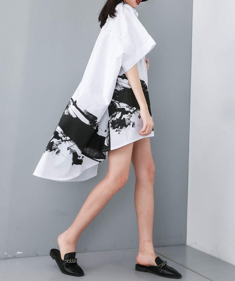 ellazhu Women's Oversized Button Down Shirt Dresses Batwing Sleeves High Low Top for Summer GY1827 White - Image 3